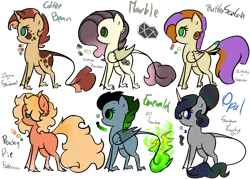 Size: 1200x857 | Tagged: safe, artist:frairlight, derpibooru import, oc, oc:butterscotch, oc:coffee bean, oc:emerald, oc:marble, oc:opal, oc:peachy pie, unofficial characters only, classical unicorn, unicorn, base used, cloven hooves, color palette, curved horn, female, hybrid wings, leonine tail, male, mare, offspring, parent:big macintosh, parent:fluttershy, parent:king sombra, parent:rainbow dash, parent:rarity, parent:soarin', parent:sunburst, parent:zecora, parents:fluttermac, parents:soarinshy, parents:sombradash, parents:sombrarity, parents:sombrashy, parents:zecoraburst, simple background, stallion, tail feathers, transparent background, unshorn fetlocks