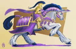 Size: 1024x663 | Tagged: safe, artist:dranoo, derpibooru import, part of a set, shining armor, horse, human, pony, unicorn, armor, greek helmet, human ponidox, humanized, humans riding horses, humans riding ponies, jousting, knight, lance, male, riding, self ponidox, spear, stallion, tail wrap, unshorn fetlocks, war horse, weapon