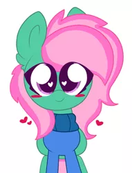 Size: 919x1200 | Tagged: safe, derpibooru import, oc, oc:cherry cupcake, unofficial characters only, earth pony, pony, blushing, bust, clothes, happy, heart eyes, portrait, simple background, solo, sweater, white background, wingding eyes