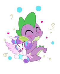Size: 900x1114 | Tagged: safe, artist:emositecc, derpibooru import, princess flurry heart, spike, alicorn, dragon, pony, baby, baby dragon, baby pony, best uncle ever, blush sticker, blushing, cute, diaper, female, filly, flurrybetes, foal, horn, hug, male, simple background, spikabetes, transparent background, uncle and niece, uncle spike, wings