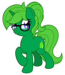 Size: 1538x1752 | Tagged: safe, alternate version, artist:limedreaming, artist:musicfirewind, derpibooru import, oc, oc:lime dream, unofficial characters only, pony, unicorn, alternate hairstyle, digital art, female, freckles, glasses, green fur, happy, looking at you, mare, simple background, smiley face, smiling, solo, study, transparent background, vector