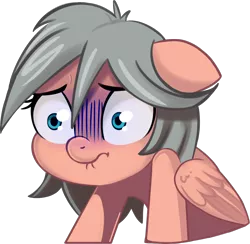 Size: 1094x1067 | Tagged: safe, artist:taneysha, derpibooru import, oc, oc:gearsy septima, unofficial characters only, pegasus, pony, blue face, female, lip bite, mare, scared, shrunken pupils, simple background, solo, sticker, transparent background, wide eyes