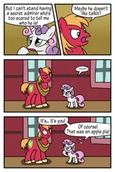 Size: 400x600 | Tagged: safe, artist:acidemerald, derpibooru import, big macintosh, sweetie belle, earth pony, pony, unicorn, the break up breakdown, blushing, comic, duo, female, filly, male, shipping, stallion, straight, sweetiemac, this will end in jail time