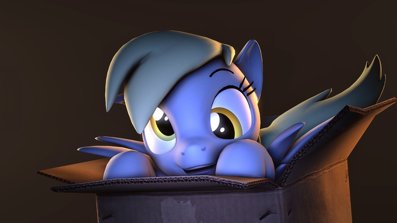 Size: 3840x2160 | Tagged: safe, artist:flushthebatsanta, derpibooru import, derpy hooves, pegasus, pony, 3d, box, cute, derpabetes, female, mare, solo, source filmmaker