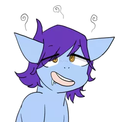 Size: 512x512 | Tagged: artist:beffumsartworks, blue coat, colored, cute, dazed, derpibooru import, drool, emoticon, hypnosis, hypnotized, male, oc, oc:deli, open mouth, orange eyes, ponysona, purple mane, safe, simple background, slouching, stallion, swirly eyes, transparent background, unofficial characters only