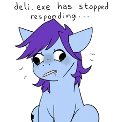 Size: 512x512 | Tagged: artist:beffumsartworks, blue coat, colored, cute, derp, derp face, derpibooru import, drool, emoticon, male, oc, oc:deli, open mouth, ponysona, purple mane, safe, silly, simple background, sitting, solo, stallion, text, transparent background, unofficial characters only