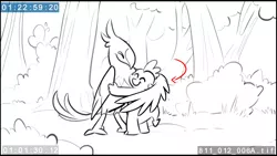 Size: 1280x720 | Tagged: animatic, artist:lynxgriffin, black and white, derpibooru import, dragon, duo, eyes closed, grayscale, hug, male, molt down, monochrome, older, peewee, phoenix, safe, screencap, simple background, spike, white background, winghug