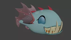 Size: 1024x576 | Tagged: 3d, artist:dracagon, biteacuda, derpibooru import, disguise, disguised changeling, fangs, fish, gray background, non-compete clause, ocellus, safe, simple background, solo
