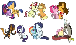 Size: 9808x5752 | Tagged: safe, artist:kannayui, derpibooru import, applejack, capper dapperpaws, cheese sandwich, discord, flash sentry, flim, fluttershy, pinkie pie, rainbow dash, rarity, soarin', twilight sparkle, twilight sparkle (alicorn), abyssinian, alicorn, anthro, my little pony: the movie, absurd resolution, blushing, book, capperity, cheesepie, cowboy hat, discoshy, female, flashlight, flimjack, flower, hat, heart, hug, kissing, lasso, male, mane six, rope, rose, shipping, simple background, soarindash, stallion, straight, tongue out, transparent background