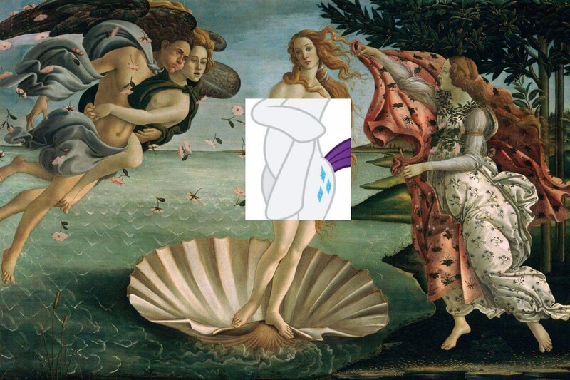 Size: 1280x853 | Tagged: art, classic art, derpibooru import, edit, meme, naked rarity, painting, rarity, sandro botticelli, suggestive, the birth of venus, venus