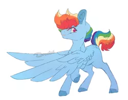 Size: 900x707 | Tagged: safe, artist:dracini, derpibooru import, rainbow dash, pegasus, pony, cloven hooves, grin, smiling, solo