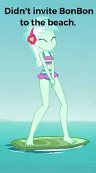 Size: 492x878 | Tagged: safe, derpibooru import, lyra heartstrings, equestria girls, equestria girls series, turf war, barefoot, clothes, feet, implied bon bon, legs, swimsuit