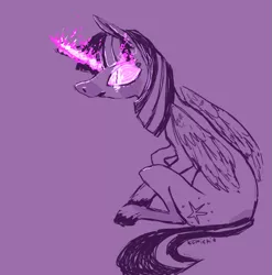 Size: 571x577 | Tagged: safe, artist:winkout, derpibooru import, twilight sparkle, twilight sparkle (alicorn), alicorn, pony, cutie mark, female, glowing eyes, glowing horn, mare, simple background, sitting, slit eyes, solo, sombra eyes