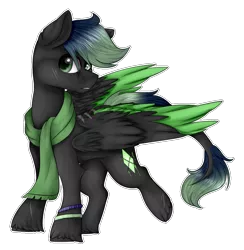 Size: 1020x1045 | Tagged: safe, artist:norrixcurral08, derpibooru import, oc, unofficial characters only, pegasus, pony, black coat, bracelet, clothes, commission, green eyes, green mane, jewelry, scarf, simple background, solo, transparent background