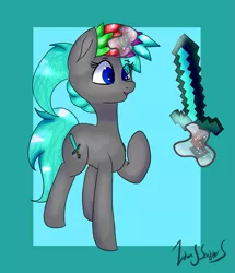 Size: 999x1163 | Tagged: safe, artist:itwasscatters, derpibooru import, oc, oc:diamond sharp, unofficial characters only, pony, unicorn, shiny, solo, sword, weapon