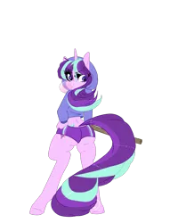 Size: 800x1000 | Tagged: suggestive, artist:petitbiscuits, derpibooru import, starlight glimmer, anthro, semi-anthro, unguligrade anthro, unicorn, ass, bipedal, bubblegum, clothes, food, glimmer glutes, gum, hoodie, hot pants, simple background, solo, transparent background