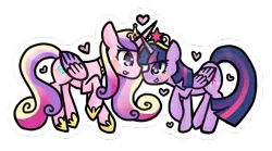 Size: 1024x569 | Tagged: safe, artist:ofruittango, derpibooru import, princess cadance, twilight sparkle, twilight sparkle (alicorn), alicorn, pony, big crown thingy, crown, duo, element of magic, female, floating heart, heart, jewelry, mare, regalia, simple background, sisters-in-law, sunshine sunshine, transparent background