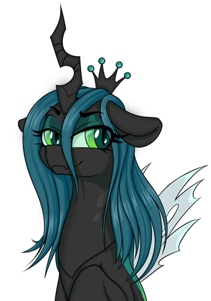 Size: 1959x2797 | Tagged: safe, artist:coinpo, artist:niggerdrawfag, derpibooru import, queen chrysalis, changeling, bust, female, portrait, simple background, smiling, smug, solo, transparent background