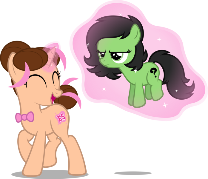 Size: 2413x2077 | Tagged: safe, artist:zacatron94, derpibooru import, oc, oc:anonfilly, oc:pink rose, oc:think pink, unofficial characters only, pony, unicorn, female, filly, filly anon is not amused, high res, magic, mare, rule 63, simple background, transparent background, unamused, vector