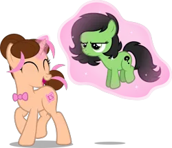 Size: 2413x2077 | Tagged: safe, artist:zacatron94, derpibooru import, oc, oc:anonfilly, oc:pink rose, oc:think pink, unofficial characters only, pony, unicorn, female, filly, filly anon is not amused, high res, magic, mare, rule 63, simple background, transparent background, unamused, vector