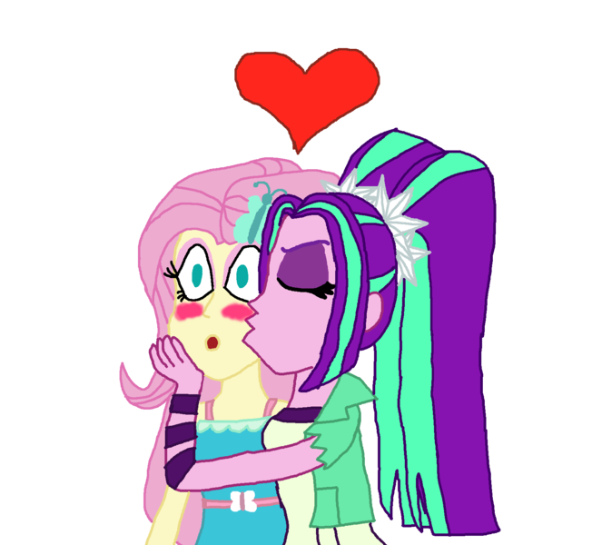 Size: 1600x1472 | Tagged: safe, artist:bigpurplemuppet99, derpibooru import, aria blaze, fluttershy, equestria girls, equestria girls series, ariashy, blushing, female, flutterblaze, kissing, lesbian, shipping