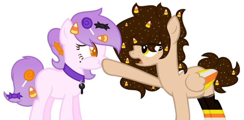 Size: 1024x503 | Tagged: safe, artist:crystalponyart7669, derpibooru import, oc, oc:candy corn, oc:sugary sweet, unofficial characters only, earth pony, pegasus, pony, female, mare, scrunchy face, simple background, transparent background