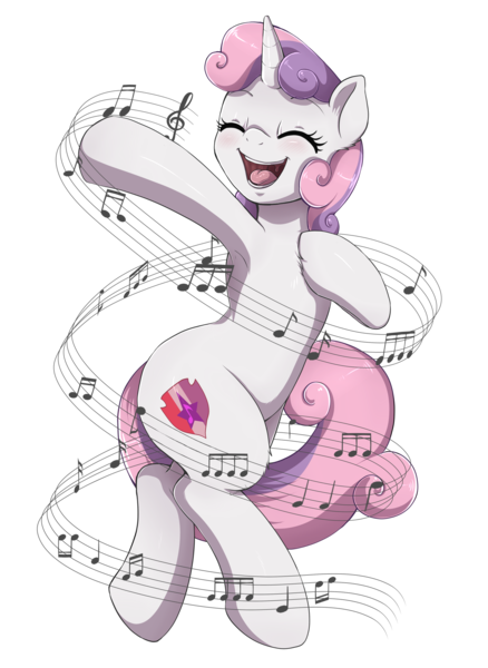 Size: 2233x3056 | Tagged: safe, artist:evomanaphy, derpibooru import, sweetie belle, pony, unicorn, armpits, cute, cutie mark, diasweetes, eyes closed, female, filly, mare, music notes, open mouth, simple background, singing, solo, the cmc's cutie marks, transparent background