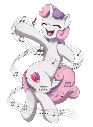 Size: 2233x3056 | Tagged: safe, artist:evomanaphy, derpibooru import, sweetie belle, pony, unicorn, armpits, cute, cutie mark, diasweetes, eyes closed, female, filly, mare, music notes, open mouth, simple background, singing, solo, the cmc's cutie marks, transparent background