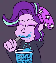 Size: 650x730 | Tagged: safe, artist:threetwotwo32232, derpibooru import, starlight glimmer, equestria girls, 30 minute art challenge, beanie, clothes, cute, food, glimmerbetes, hat, hoodie, ice cream, messy eating, solo, that human sure does love ice cream