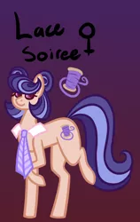 Size: 540x855 | Tagged: safe, artist:eppyminecart, derpibooru import, oc, oc:lace soiree, unofficial characters only, earth pony, pony, icey-verse, female, gradient background, magical lesbian spawn, mare, necktie, next generation, offspring, parent:coco pommel, parent:suri polomare, parents:cocopolo, solo