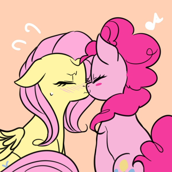 Size: 1000x1000 | Tagged: safe, artist:raika0306, derpibooru import, fluttershy, pinkie pie, earth pony, pegasus, pony, blushing, eyes closed, female, flutterpie, image, lesbian, nuzzling, png, ship:flutterpie, shipping, sitting