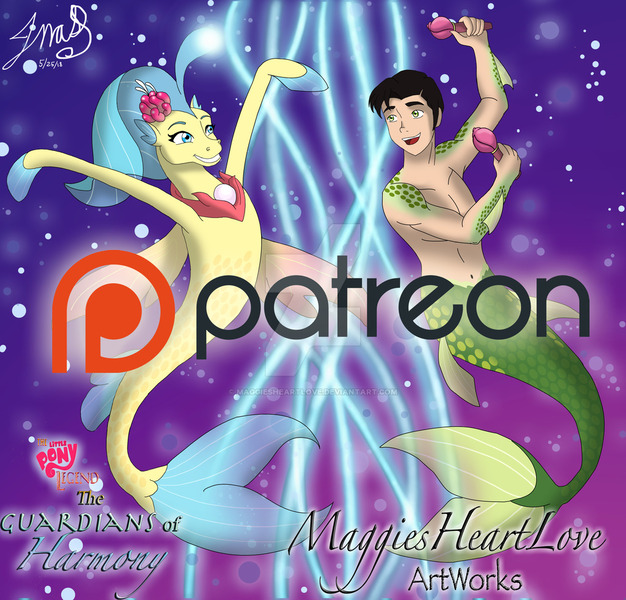 Size: 1024x982 | Tagged: artist:maggiesheartlove, bolin, crossover, derpibooru import, female, male, maracas, merman, mermanized, musical instrument, my little pony: the movie, patreon, patreon logo, princess skystar, safe, seapony (g4), the legend of korra, underwater