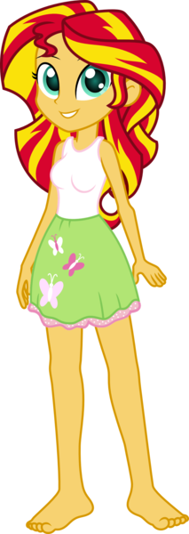 Size: 886x2500 | Tagged: safe, artist:salemcat, derpibooru import, edit, editor:slayerbvc, vector edit, sunset shimmer, butterfly, equestria girls, barefoot, clothes, clothes swap, feet, female, simple background, skirt, solo, tanktop, transparent background, vector