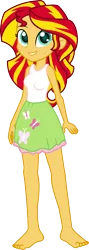 Size: 886x2500 | Tagged: safe, artist:salemcat, derpibooru import, edit, editor:slayerbvc, vector edit, sunset shimmer, butterfly, equestria girls, barefoot, clothes, clothes swap, feet, female, simple background, skirt, solo, tanktop, transparent background, vector