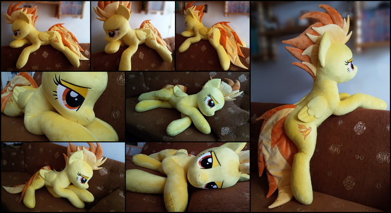 Size: 3612x1970 | Tagged: safe, artist:rosamariposacrafts, derpibooru import, spitfire, pegasus, pony, female, irl, life size, mare, photo, plushie, solo