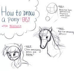 Size: 1020x970 | Tagged: safe, artist:aureai-sketches, derpibooru import, earth pony, horse, pony, chest fluff, cute, female, first you draw a circle, floppy ears, freckles, happy, how to draw, irony, mare, simple background, sketch, smiling, spongebob reference, tutorial, white background