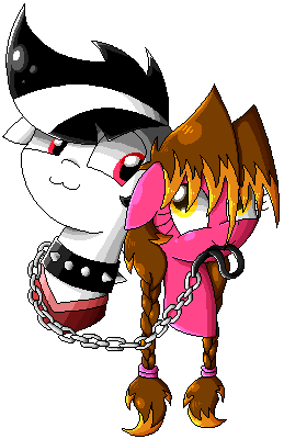 Size: 259x400 | Tagged: safe, artist:whitelie, derpibooru import, oc, oc:lix, oc:white lie, unofficial characters only, earth pony, pony, braid, collar, female, leash, lixlie, male, mouth hold, pet play, pixel art, simple background, spiked collar, straight, transparent background