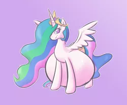 Size: 1614x1344 | Tagged: alicorn, artist:funble, belly, derpibooru import, female, hyper, hyper pregnancy, impossibly large belly, mare, preglestia, pregnant, princess celestia, safe, smiling, solo, spread wings, wings