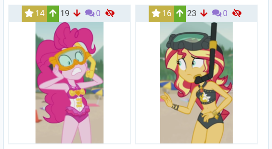 Size: 540x295 | Tagged: safe, derpibooru import, edit, edited screencap, screencap, pinkie pie, sunset shimmer, derpibooru, equestria girls, equestria girls series, unsolved selfie mysteries, beach, bikini, clothes, geode of empathy, geode of sugar bombs, juxtaposition, meta, swimsuit, umbrella, when she doesn't smile