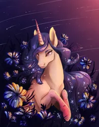 Size: 1350x1728 | Tagged: safe, artist:alina-sherl, derpibooru import, oc, unofficial characters only, unicorn, flower, solo, sparkles