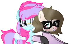 Size: 1210x720 | Tagged: safe, artist:bezziie, artist:moonlightdisney5, derpibooru import, oc, oc:strawberry pie, unofficial characters only, earth pony, pegasus, pony, female, glasses, mare, simple background, transparent background