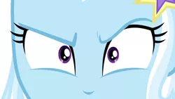 Size: 1920x1080 | Tagged: safe, derpibooru import, trixie, equestria girls, equestria girls series, angry, close-up, closeup on the face, wide eyes