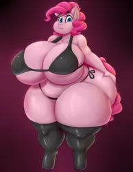 Size: 1549x2000 | Tagged: suggestive, artist:hyperstorm_h, artist:phurie, derpibooru import, pinkie pie, anthro, earth pony, unguligrade anthro, absolute cleavage, ass, balloonbutt, bbw, big breasts, bikini, breasts, busty pinkie pie, chubby, chubby cheeks, cleavage, clothes, curvy, extra thicc, fat, female, gradient background, hourglass figure, huge breasts, huge butt, hyper, impossibly large breasts, impossibly large butt, large butt, looking at you, mare, obese, pudgy pie, solo, solo female, stockings, swimsuit, the ass was fat, thick, thigh highs, thunder thighs, wide hips