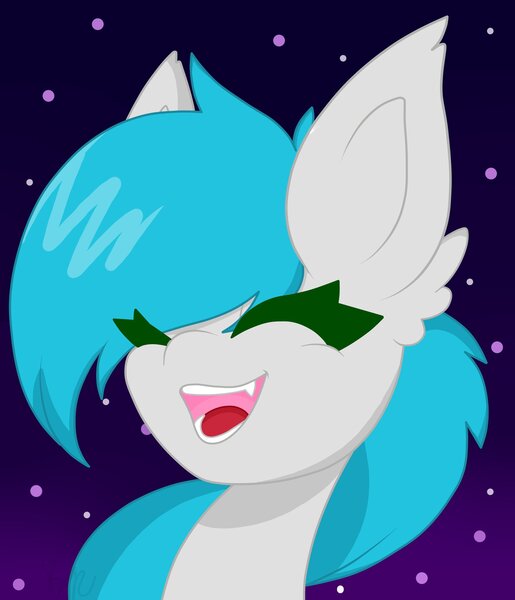 Size: 1758x2048 | Tagged: safe, derpibooru import, oc, oc:power note, bat pony, eyes closed, fangs, lorris, open mouth, smiling