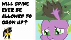 Size: 1280x720 | Tagged: safe, derpibooru import, edit, edited screencap, screencap, spike, oc, dragon, pony, pony creator, secret of my excess, captain obvious, critical research failure, footprint, hilarious in hindsight