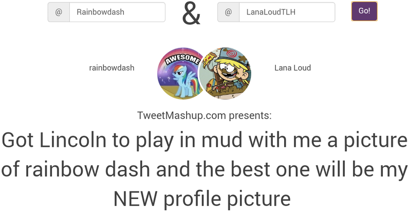 Size: 949x497 | Tagged: derpibooru import, lana loud, meta, rainbow dash, safe, the loud house, tweetmashup, twitter, wat