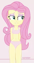 Size: 1120x2095 | Tagged: safe, alternate version, artist:grapefruitface1, derpibooru import, fluttershy, equestria girls, belly button, bikini, breasts, cleavage, clothes, female, missing accessory, pinup, shading, solo, swimsuit