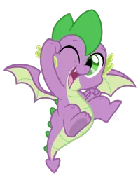 Size: 800x1014 | Tagged: artist:emositecc, derpibooru import, dragon, happy, male, molt down, one eye closed, safe, simple background, smiling, solo, spike, transparent background, winged spike