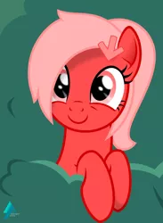 Size: 1648x2254 | Tagged: safe, artist:arifproject, derpibooru import, oc, oc:downvote, ponified, unofficial characters only, pony, unicorn, derpibooru, bush, cute, derpibooru ponified, female, mare, meta, ponytail, simple background, smiling, solo, vector