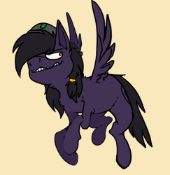 Size: 391x402 | Tagged: safe, artist:baccizoof, derpibooru import, oc, oc:mir, unofficial characters only, pegasus, pony, fallout equestria, animated, beret, dashite, female, flying, frame by frame, gif, hat, simple background, yellow background